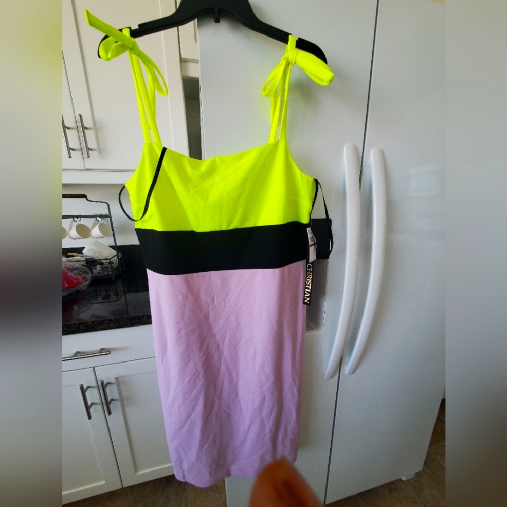 Neon Purple and Black Colorblock Sheath Dress